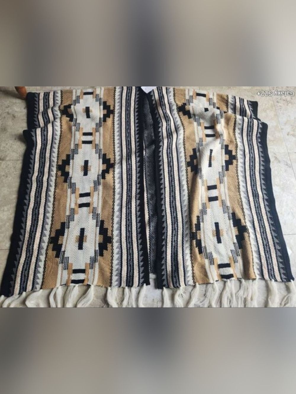 O22 Shop Wanna B Tribal Sweater Poncho in Black Beige & Tan NWT